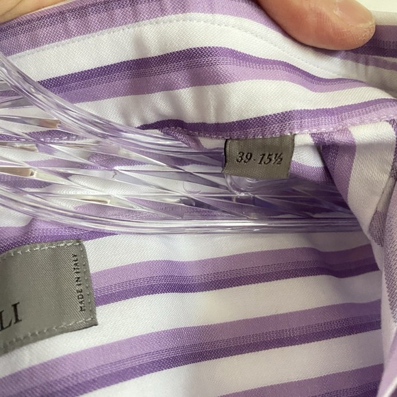 Canali  Dress Shirt Mens 39/15.5 Purple Stripe Button Up Long Sleeve Made Italy - Picture 8 of 9